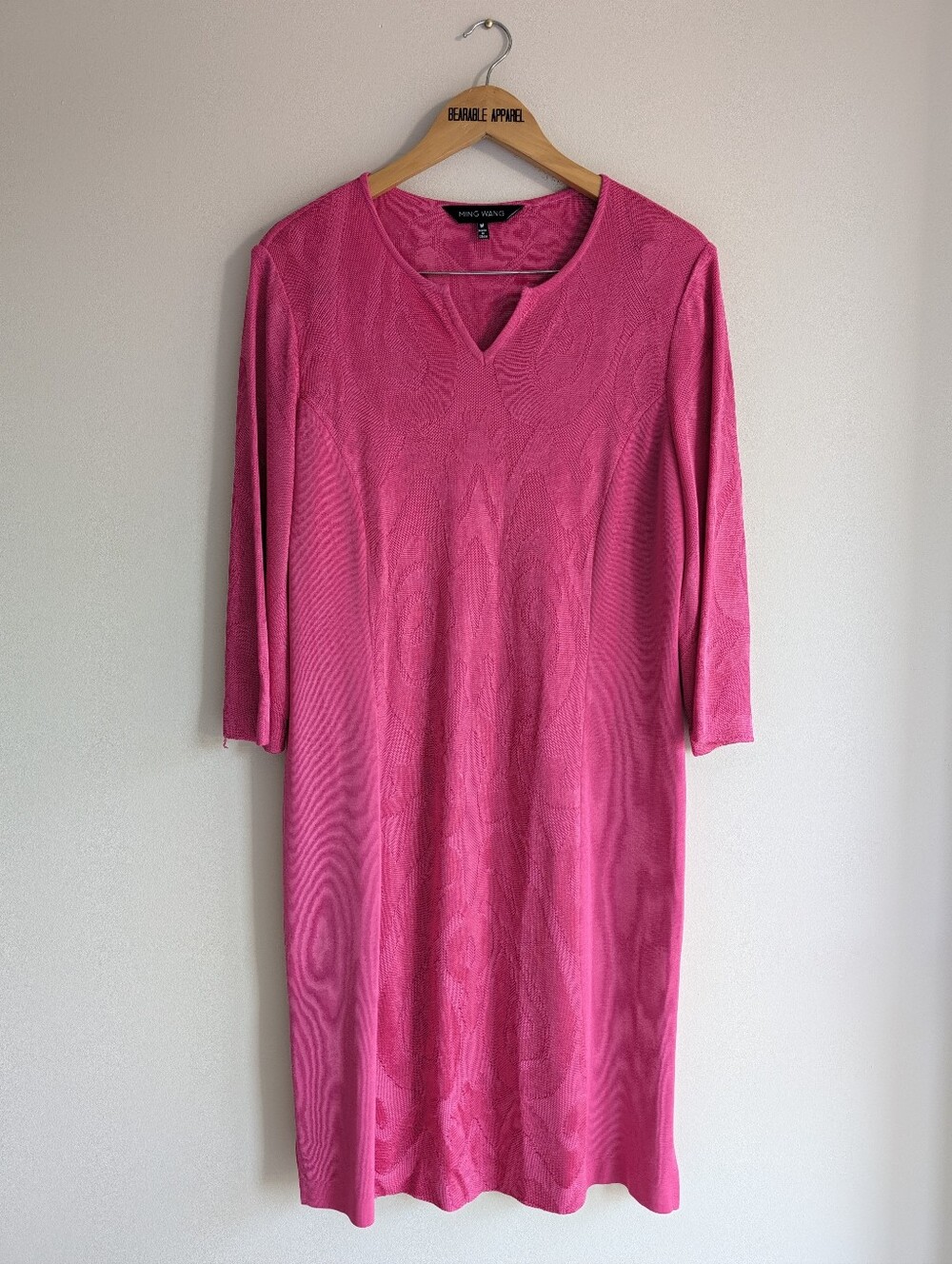 Ming Wang Textured Soft Knit Sheath Dress Washable Wrinkle Free Below Knee
